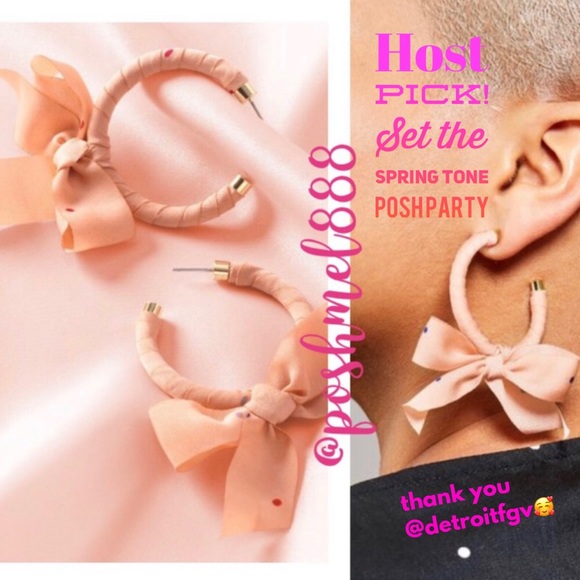 Stella & Dot | Blush Polka Dot Scarf Tie Hoop Earrings Retired - Picture 1 of 8